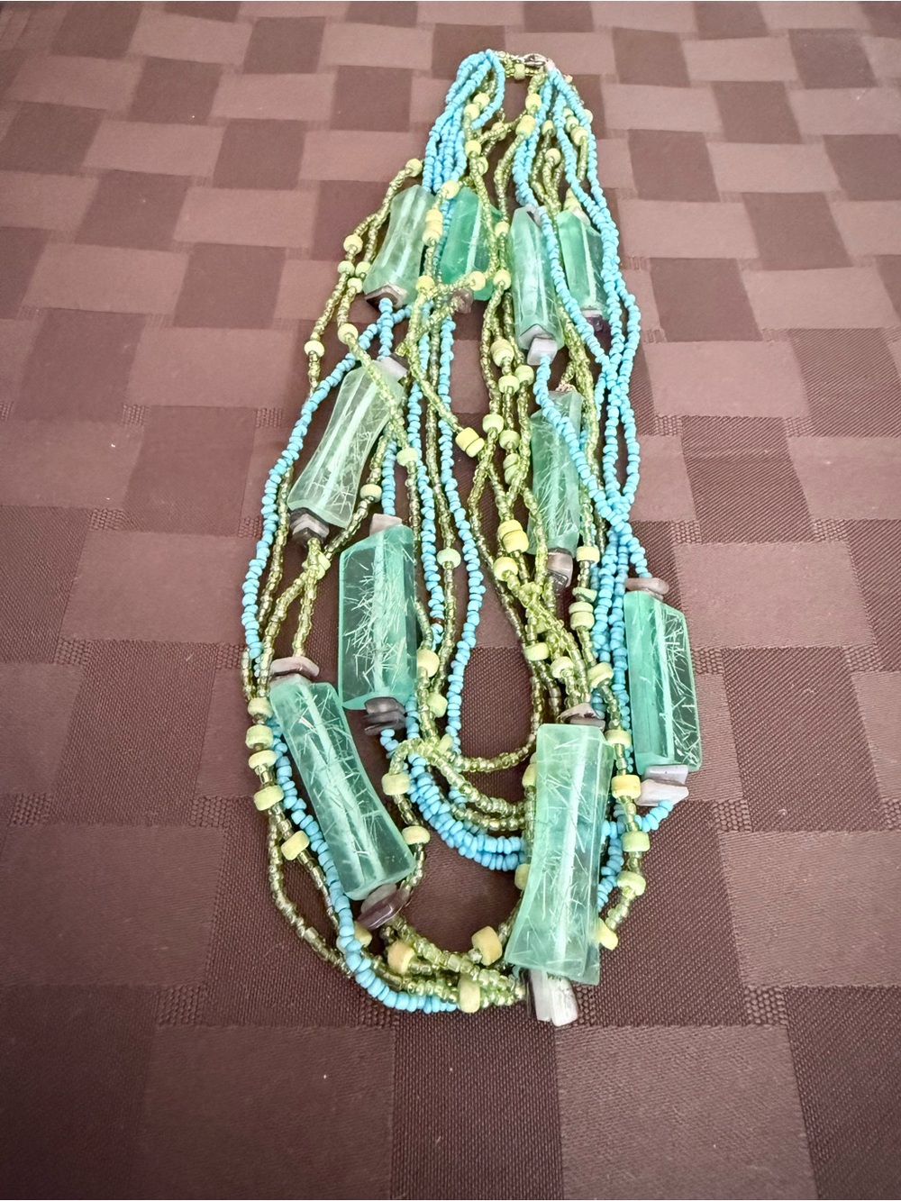 Vintage Multi-Strand Statement
Necklace Teal Blue Green Chunky
Lucite